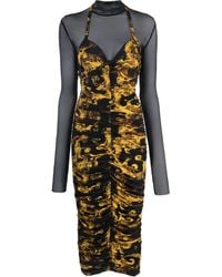 Versace Jeans Couture - Barocco-Print Ruched Midi Dress - Lyst