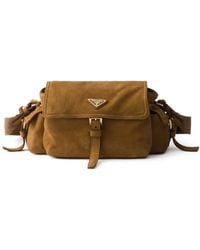 Prada - Explore Medium Suede Shoulder Bag With Flap - Lyst