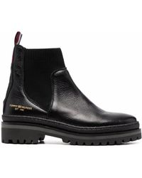 Tommy Hilfiger - Outdoor Knit Flat Leather Ankle Boots - Lyst