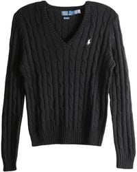 Polo Ralph Lauren - Kabelgebreide Trui Met V-Hals - Lyst