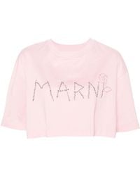 Marni - T-shirt crop à logo brodé - Lyst