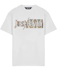 Just Cavalli - Floral-Logo T-Shirt - Lyst