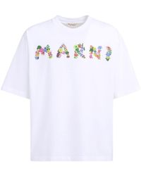 Marni - T-shirt fleuri en coton à logo imprimé - Lyst