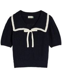 RIXO London - Pippa Bow Collared Knitted Top - Lyst