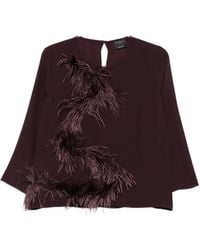 Antonelli - Feather-Trim Long-Sleeve Top - Lyst