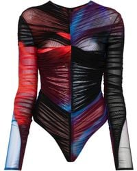 Mugler - シャーリング メッシュ ボディスーツ - Lyst