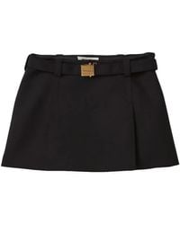 Miu Miu - Logo-Plaque Wool Miniskirt - Lyst