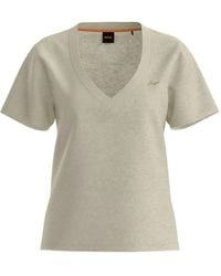 BOSS - Vネック リネンtシャツ - Lyst