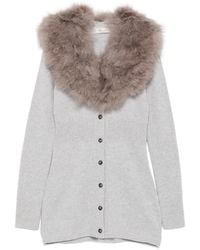 Blumarine - Faux-Fur Collar Ribbed Cardigan - Lyst