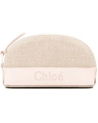 Chloé - Logo-embroidered Linen Makeup Bag - Lyst
