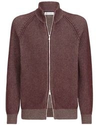 Brunello Cucinelli - Cashmere Vanisé English Rib High-Neck Cardigan With Zipper - Lyst