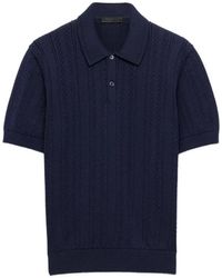 Prada - Short-Sleeved Openwork Cotton Polo Shirt - Lyst