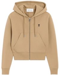 Ami Paris - Zipped Cotton Hoodie With Ami De Coeur - Lyst