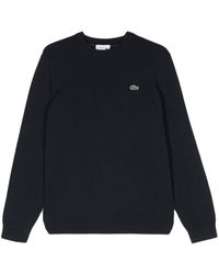 Lacoste - Logo-patch Fine-ribbed Jumper - Lyst