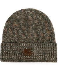 Etro - Cable-Knit Embroidered-Logo Beanie Hat - Lyst