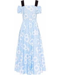 Prada - Floral-print Off-shoulder Cotton Dress - Lyst