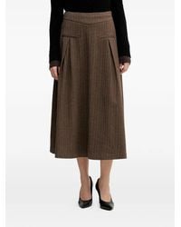 INTROPIA - Herringbone-Pattern Pleat Midi Skirt - Lyst