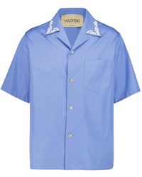 Valentino Garavani - Floral-Embroidery Short-Sleeve Shirt - Lyst