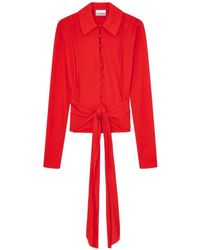 Ganni - Blouse En Résille À Fermeture Nouée - Lyst