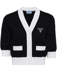 Prada - Cardigan Cropped De Algodon - Lyst