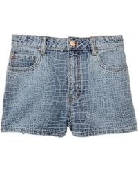 Self-Portrait - Rhinestone Croc Effect Denim Shorts - Lyst