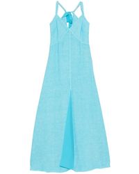 120% Lino - Gathered-Waist V-Neck Maxi Dress - Lyst