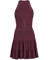 Balmain - Openwork-Ribbed-Knit Mini Dress - Lyst