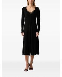 Pinko - Robe Boutonnée Bordée De Dentelle À Coupe Mi-Longue - Lyst