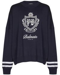 Balmain - Strickpullover Mit College-Emblem - Lyst