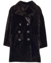 DESA NINETEENSEVENTYTWO - Manteau En Peau Lainée À Boutonnière Croisée - Lyst