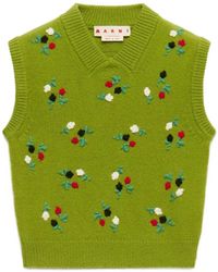Marni - Wool-Cashmere Vest With Flower Embroidery - Lyst