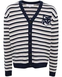 Maison Kitsuné - Fox Head Intarsia Striped Cardigan - Lyst