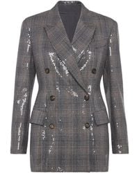 Brunello Cucinelli - Sequin-Embellished Check-Pattern Blazer - Lyst