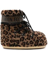 Moon Boot - Icon Fleecestiefel Mit Leopardenprint - Lyst