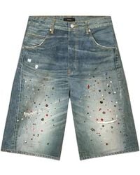 Purple Brand - Jewel-Embellished Digital-Print Denim Shorts - Lyst