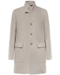 Fay - Herringbone-Pattern Hook-Fastening Coat - Lyst