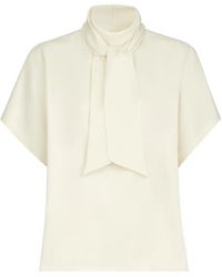 Brunello Cucinelli - Silk Satin High-Neck T-Shirt With Monili - Lyst