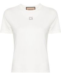 Gucci - T-Shirt mit Square G aus Kristallen - Lyst