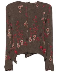 Marc Le Bihan - Floral-Embroidered Raw-Edge Top - Lyst