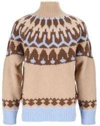 Ermanno Scervino - Geometric Pattern Knit Sweater With High Ribbed Turtleneck - Lyst