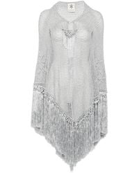 Chiara Is - Scialle Rosa Fringed-Trim Crochet-Knit Poncho - Lyst