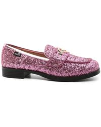 Love Moschino - Glitter-detail Square-toe Loafers - Lyst