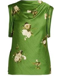 Erdem - Cowl-Neck Rose-Print Top - Lyst