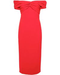 Self-Portrait - Off-Shoulder Crêpe Midi-Jurk - Lyst