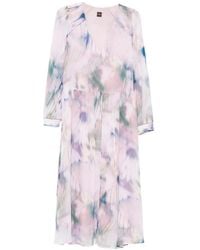 BOSS - Long-Sleeve V-Neck Midi Dress - Lyst