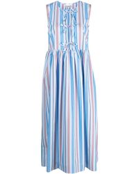 Ganni - Striped Organic Cotton Midi Dress - Lyst