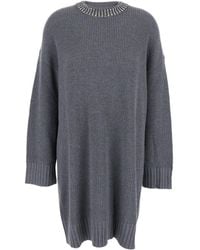 Pinko - Embellished-Neckline Knit Mini Dress - Lyst