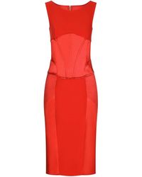 Dolce & Gabbana - Satijnen Midi-jurk Met Korsetdetail - Lyst