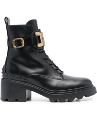 Tod's - Leather Navy Chain Detail Boots. - Lyst