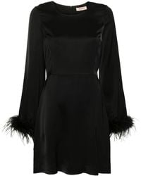 Twinset - Feather-Trim Satin Mini Dress - Lyst